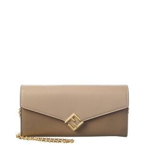Fendi Ff Diamonds Leather Wallet On Chain, Grey